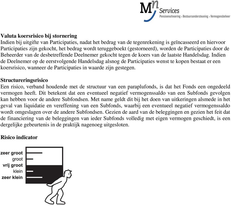 Indien de Deelnemer op de eerstvolgende Handelsdag alsnog de Participaties wenst te kopen bestaat er een koersrisico, wanneer de Participaties in waarde zijn gestegen.