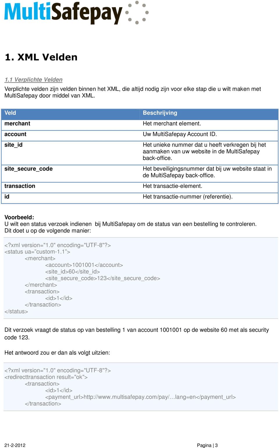 Het unieke nummer dat u heeft verkregen bij het aanmaken van uw website in de MultiSafepay back-office. Het beveiligingsnummer dat bij uw website staat in de MultiSafepay back-office.