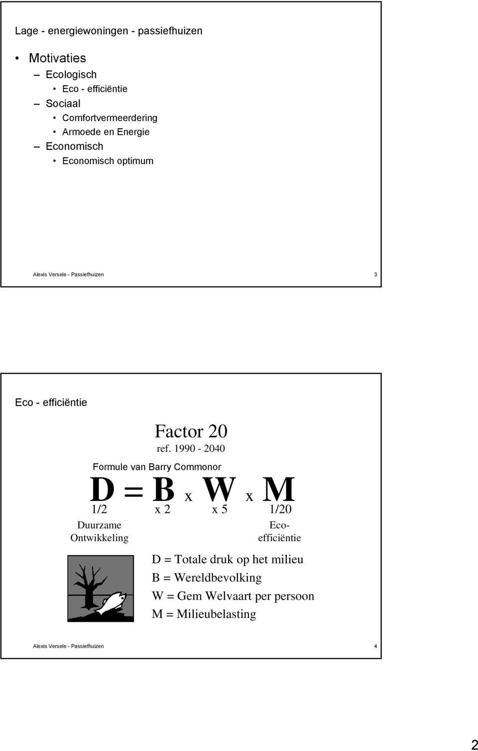 1990-2040 Formule van Barry Commonor D = B x W x M 1/2 x 2 x 5 1/20 Duurzame Ontwikkeling Ecoefficiëntie D = Totale