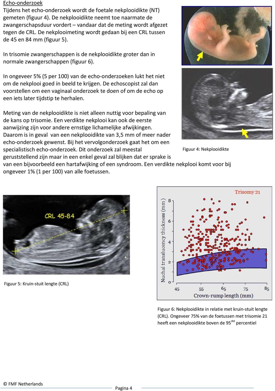 In trisomie zwangerschappen is de nekplooidikte groter dan in normale zwangerschappen (figuur 6).