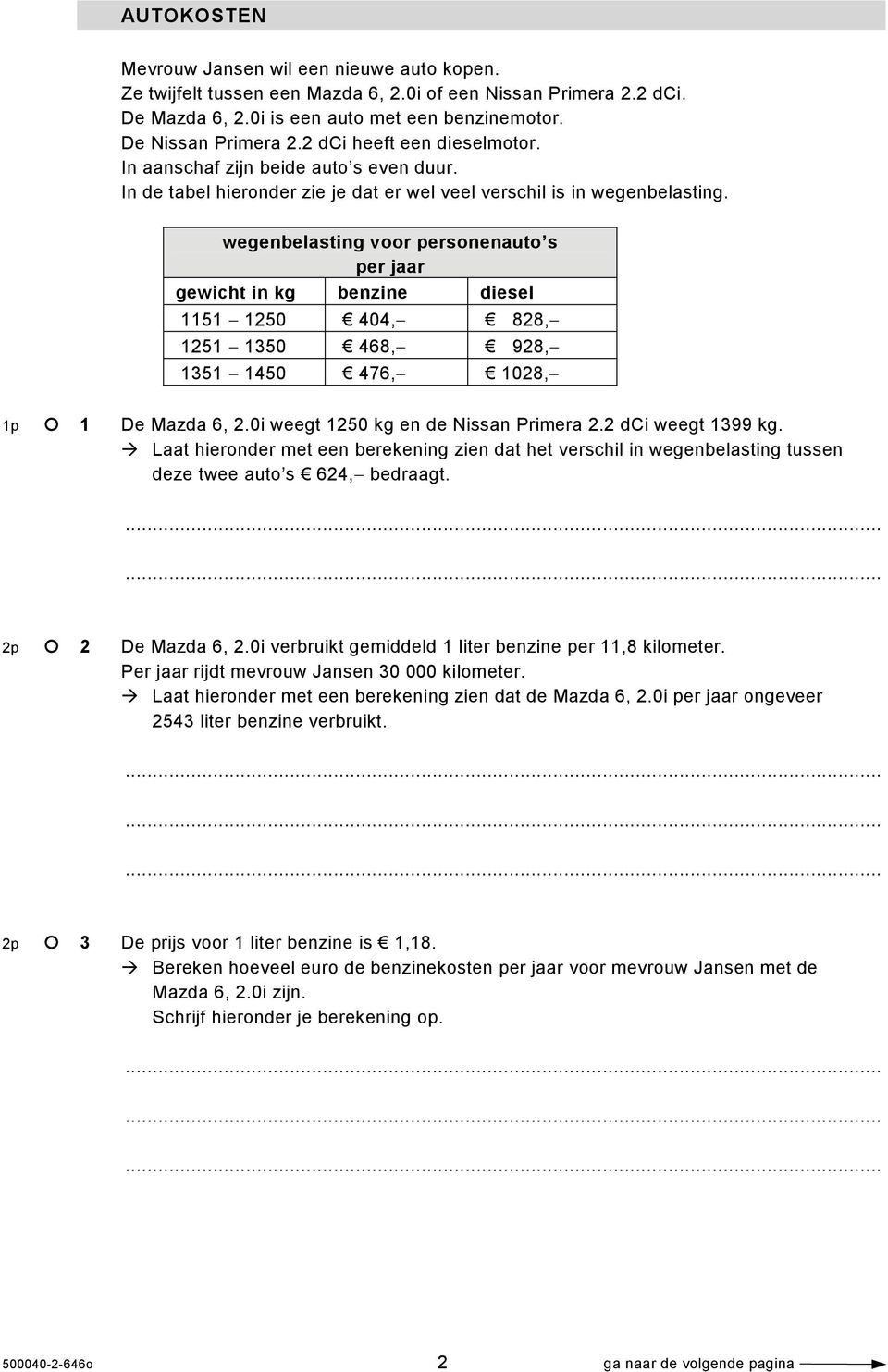 wegenbelasting voor personenauto s per jaar gewicht in kg benzine diesel 1151 1250 404, 828, 1251 1350 468, 928, 1351 1450 476, 1028, 1p 1 e Mazda 6, 2.0i weegt 1250 kg en de Nissan Primera 2.