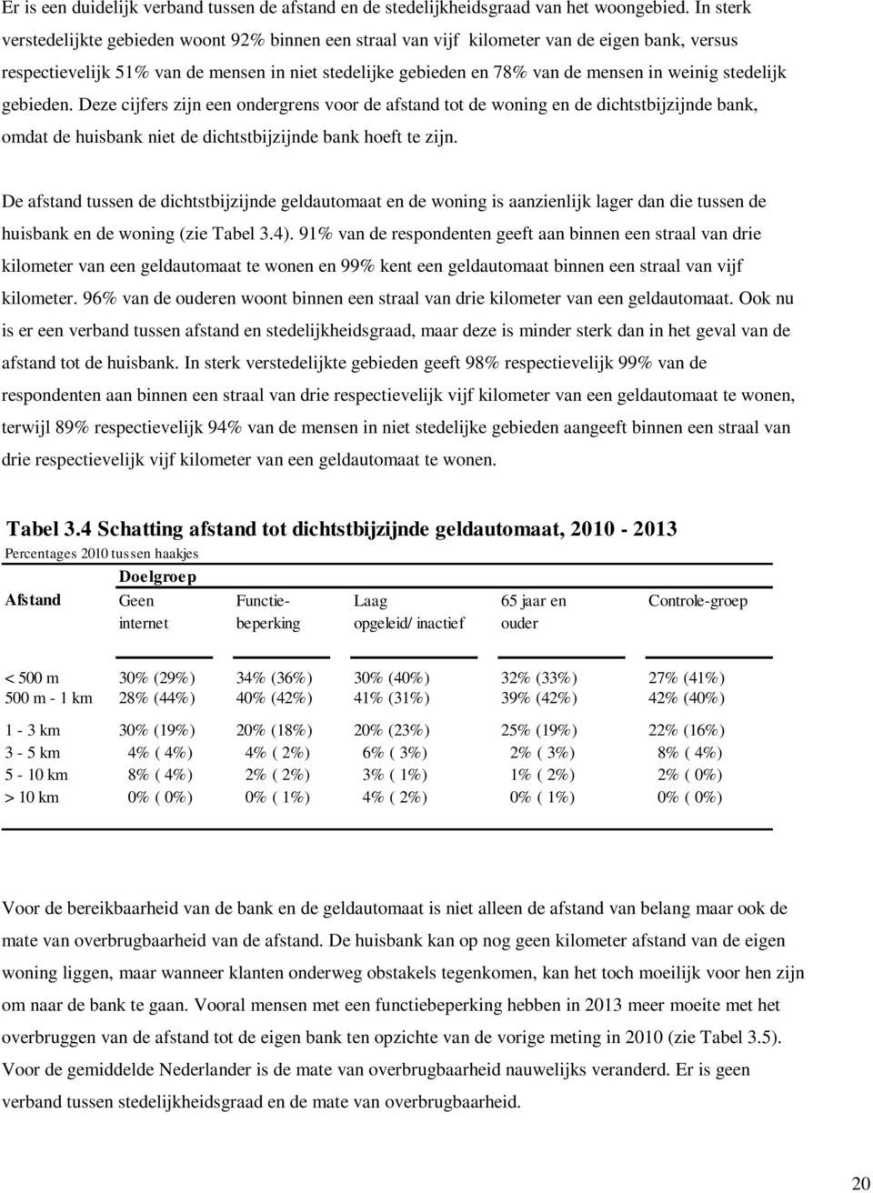 stedelijk gebieden. Deze cijfers zijn een ondergrens voor de afstand tot de woning en de dichtstbijzijnde bank, omdat de huisbank niet de dichtstbijzijnde bank hoeft te zijn.