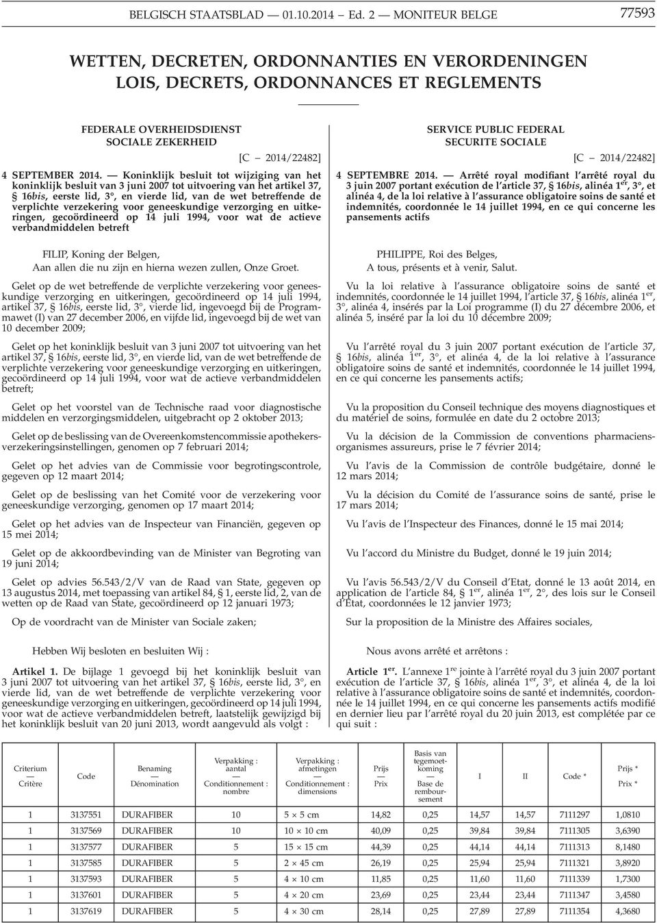 Koninklijk besluit tot wijziging van het koninklijk besluit van 3 juni 2007 tot uitvoering van het artikel 37, 16bis, eerste lid, 3, en vierde lid, van de wet betreffende de verplichte verzekering
