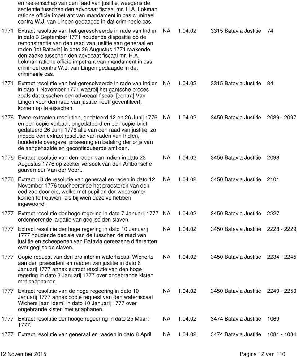 1771 Extract resolutie van het geresolveerde in rade van Indien in dato 3 September 1771 houdende dispositie op de remonstrantie van den raad van justitie aan generaal en raden [tot Batavia] in dato