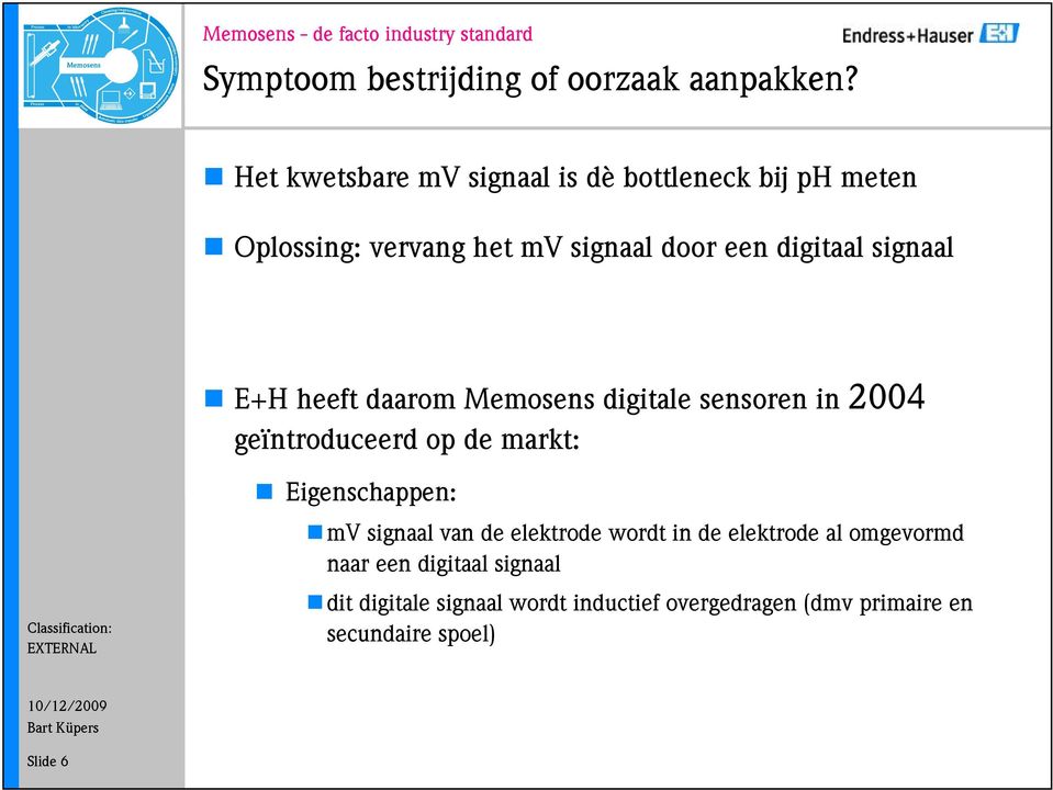 signaal E+H heeft daarom Memosens digitale sensoren in 2004 geïntroduceerd op de markt: Eigenschappen: mv