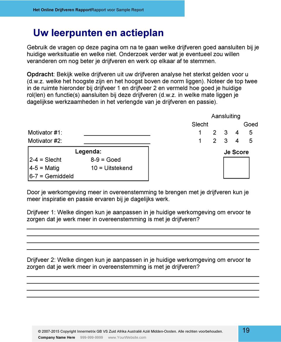 Opdracht: Bekijk welke drijfveren uit uw drijfveren analyse het sterkst gelden voor u (d.w.z. welke het hoogste zijn en het hoogst boven de norm liggen).