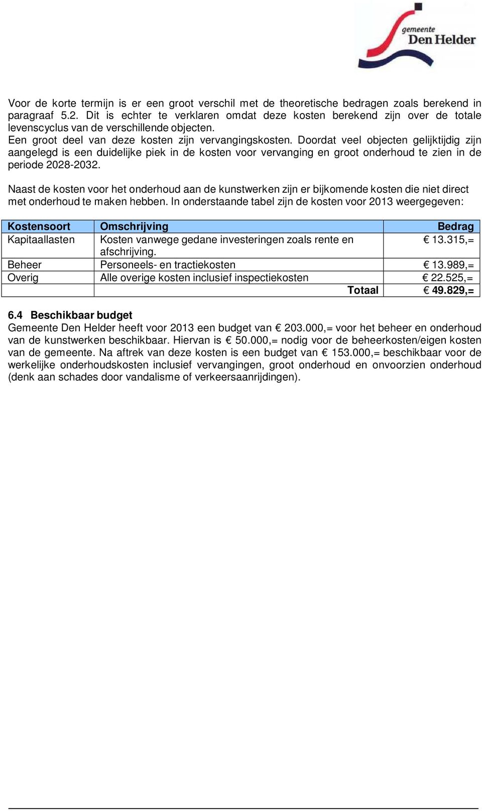 Doordat veel objecten gelijktijdig zijn aangelegd is een duidelijke piek in de kosten voor vervanging en groot onderhoud te zien in de periode 2028-2032.