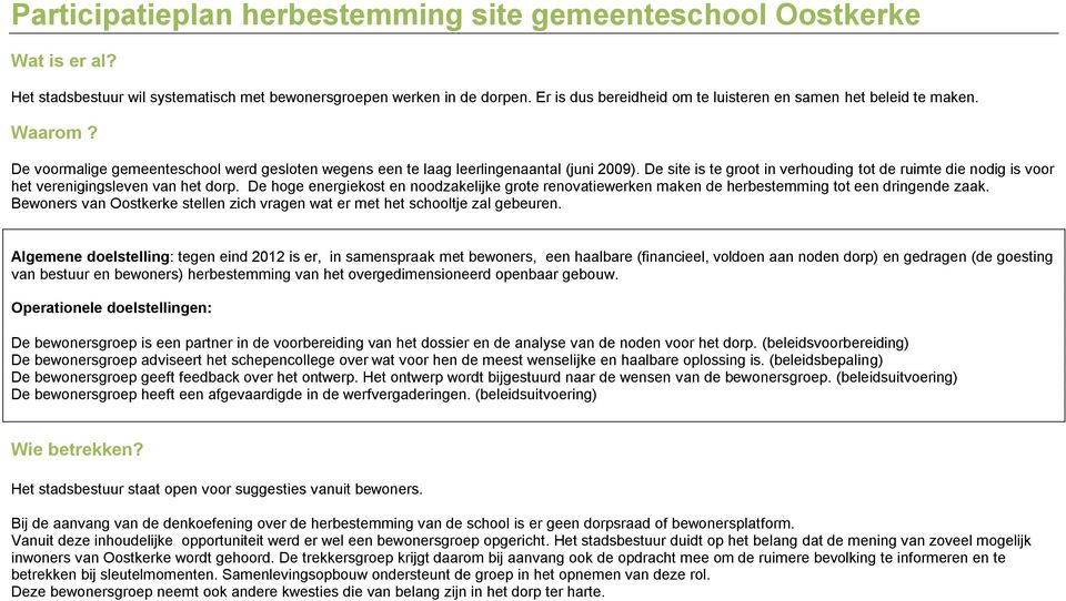 De site is te groot in verhouding tot de ruimte die nodig is voor het verenigingsleven van het dorp.