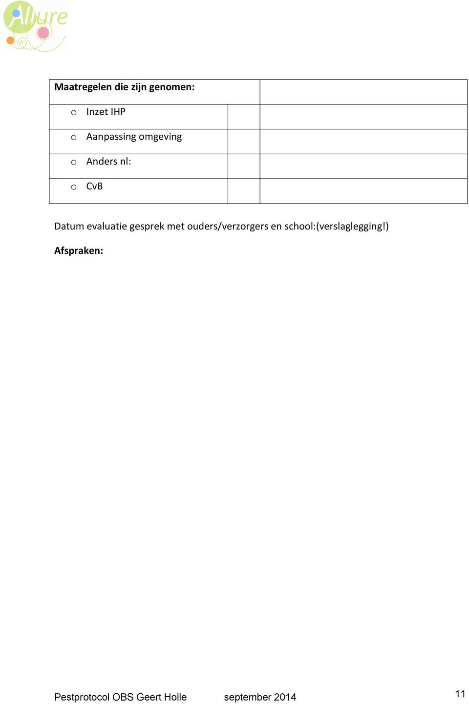 evaluatie gesprek met uders/verzrgers en