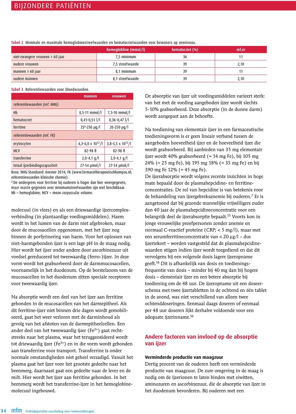 bloedwaarden. referentiewaarden (ref. NHG) mannen vrouwen Hb 8,511 mmol/l 7,510 mmol/l hematocriet 0,410,51 l/l 0,360,47 l/l ferritine 25 a 250 μg/l 20250 μg/l referentiewaarden (ref.