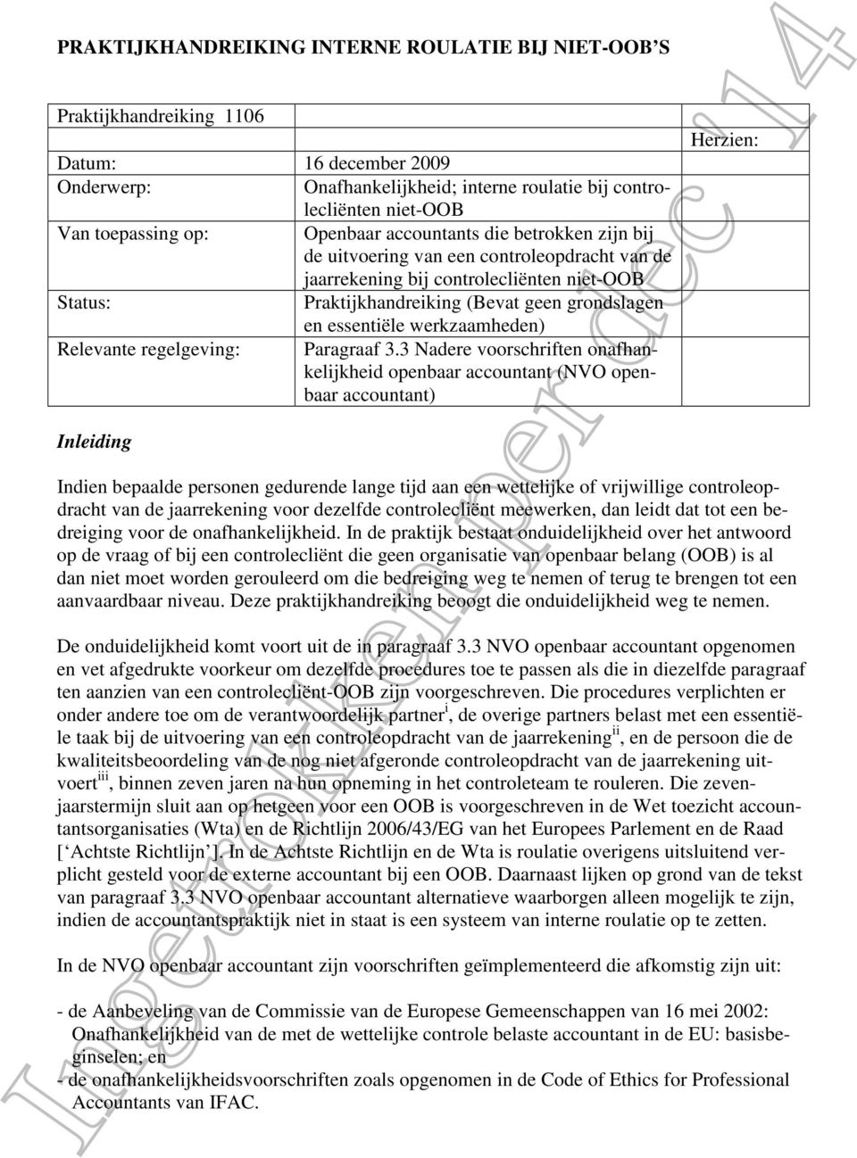 werkzaamheden) Relevante regelgeving: Paragraaf 3.