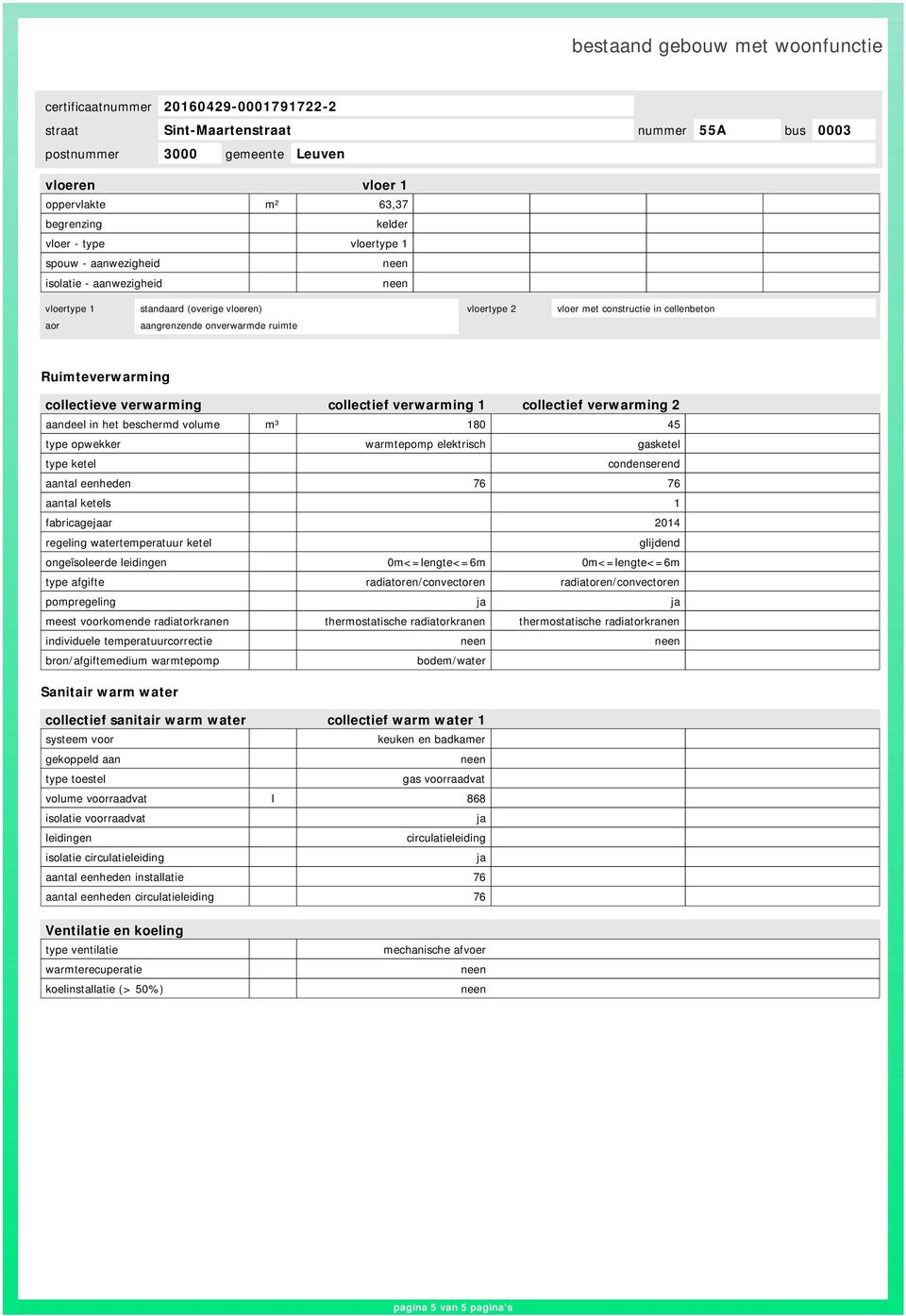 warmtepomp elektrisch gasketel type ketel condenserend aantal eenheden 76 76 aantal ketels 1 fabricagear 2014 regeling watertemperatuur ketel glijdend ongeïsoleerde leidingen 0m<=lengte<=6m