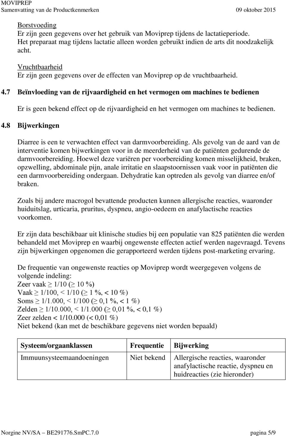 7 Beïnvloeding van de rijvaardigheid en het vermogen om machines te bedienen Er is geen bekend effect op de rijvaardigheid en het vermogen om machines te bedienen. 4.