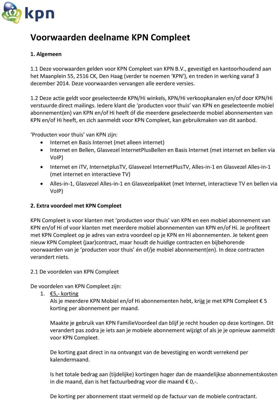 Voorwaarden deelname KPN Compleet - PDF Gratis download