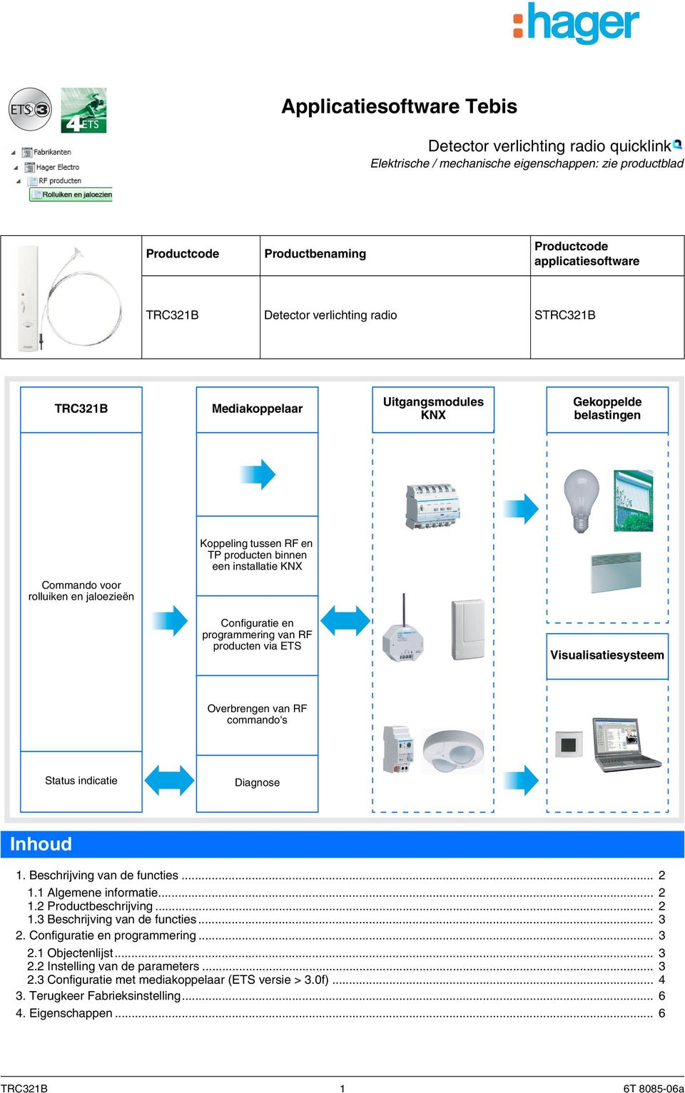 Configuratie en programmering van RF producten via ETS Visualisatiesysteem Overbrengen van RF commando's Status indicatie Diagnose Inhoud 1. Beschrijving van de functies... 2 1.1 Algemene informatie.