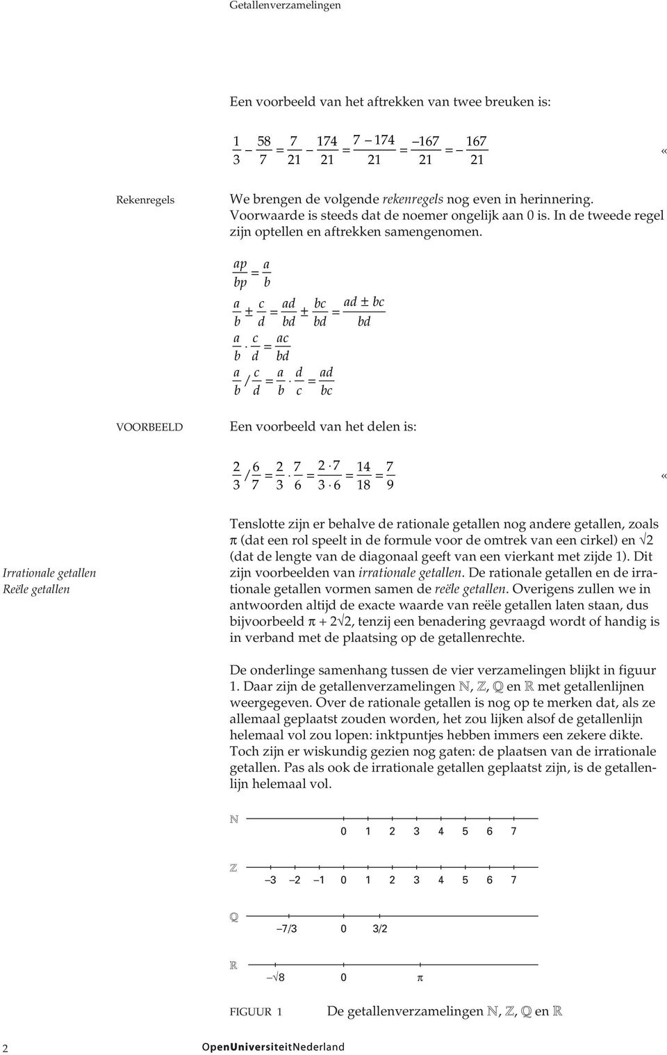 p p = d d ± ± = ± = d d d d = d d d d = = d VOORBEELD Een vooreeld vn het delen is: 2 6 2 7 2 7 7 = = = = «7 6 6 8 9 Irrtionle getllen Reële getllen Tenslotte zijn er ehlve de rtionle getllen nog