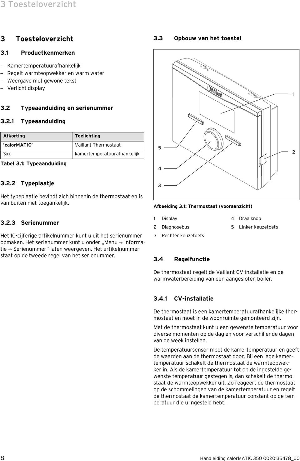 Afbeelding 3.1: Thermostaat (vooraanzicht) 3.2.3 Serienummer Het 10-cijferige artikelnummer kunt u uit het serienummer opmaken.