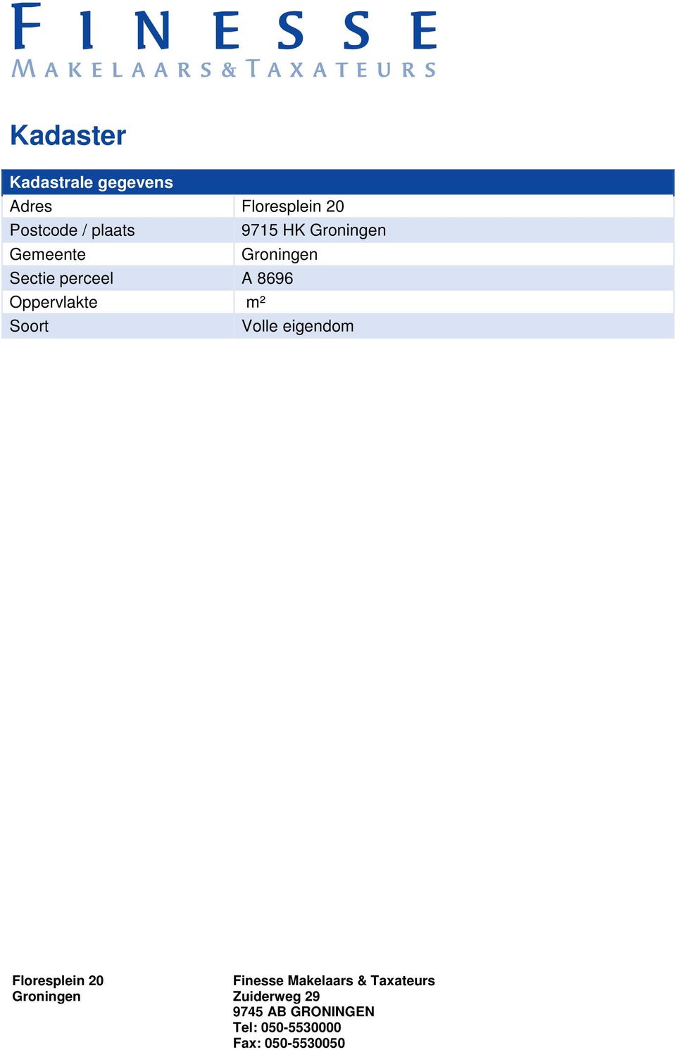 Gemeente Sectie perceel A 8696