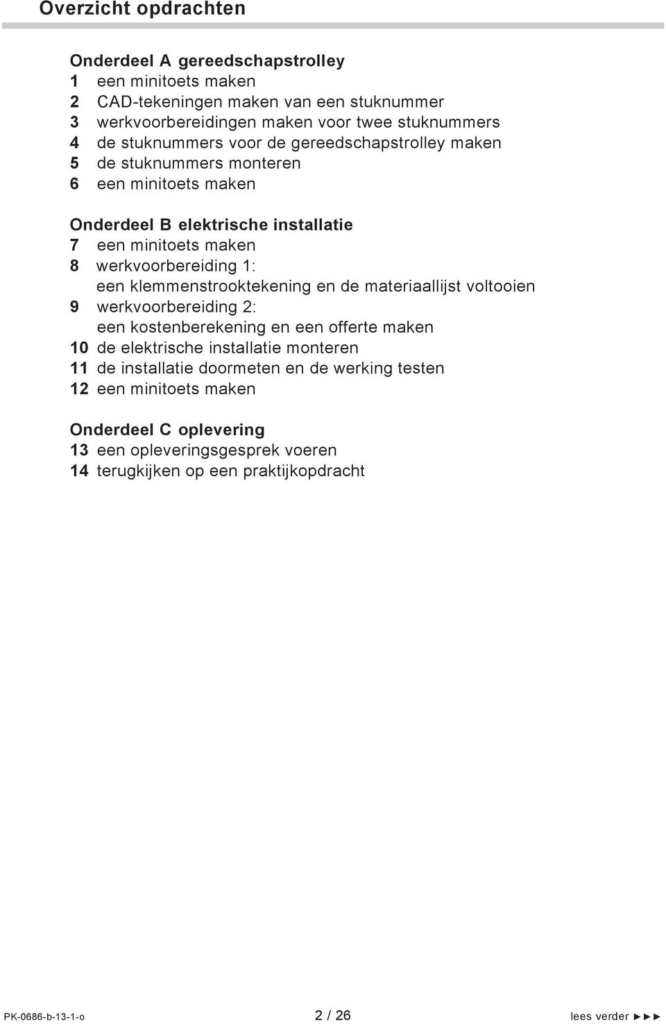 een klemmenstrooktekening en de materiaallijst voltooien 9 werkvoorbereiding 2: een kostenberekening en een offerte maken 10 de elektrische installatie monteren 11 de