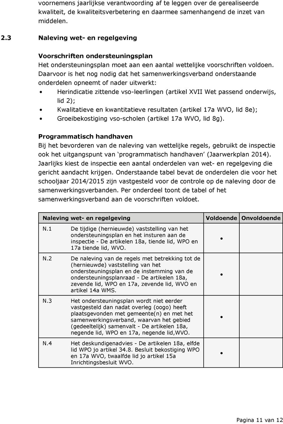 Daarvoor is het nog nodig dat het samenwerkingsverband onderstaande onderdelen opneemt of nader uitwerkt: Herindicatie zittende vso-leerlingen (artikel XVII Wet passend onderwijs, lid 2);