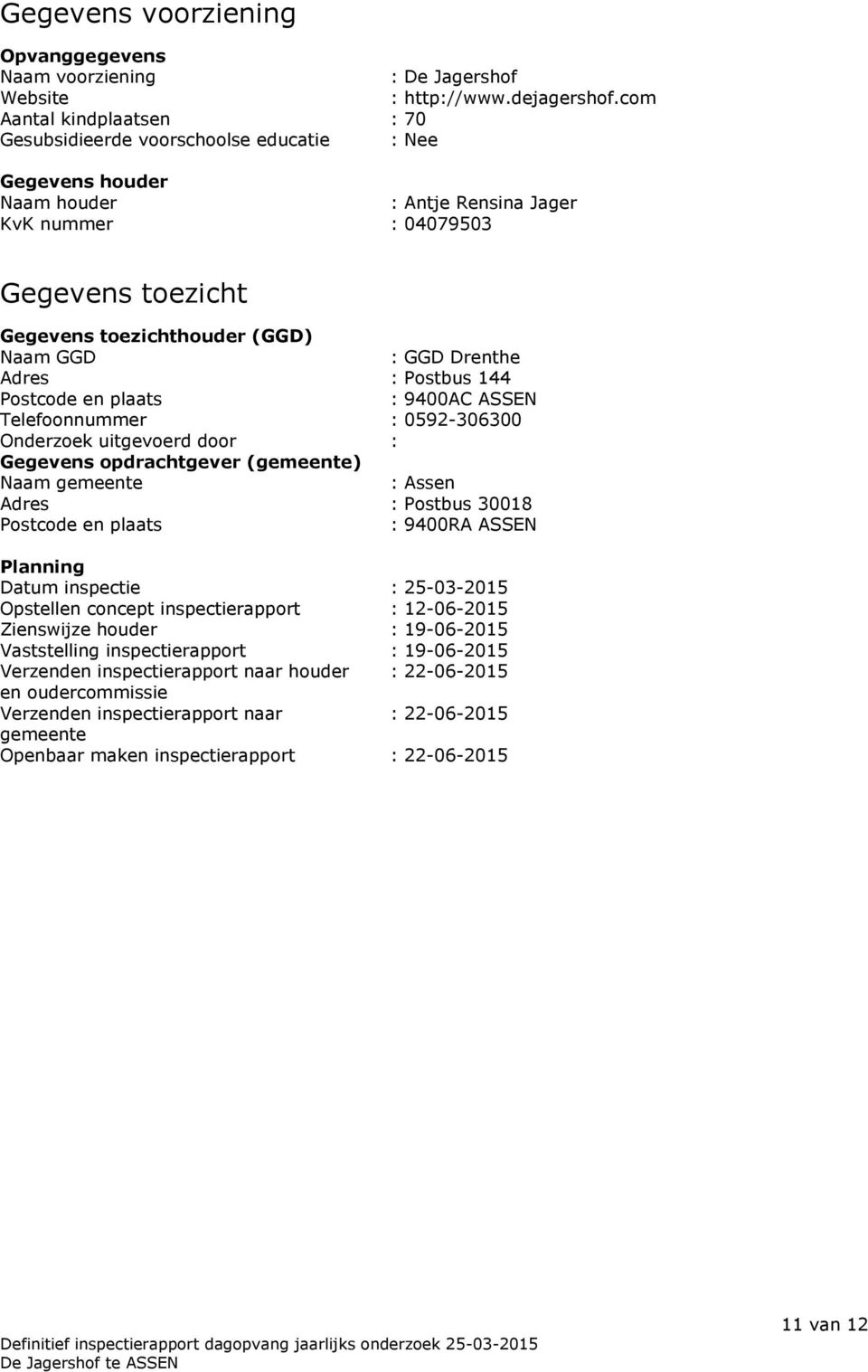 GGD : GGD Drenthe Adres : Postbus 144 Postcode en plaats : 9400AC ASSEN Telefoonnummer : 0592-306300 Onderzoek uitgevoerd door : Gegevens opdrachtgever (gemeente) Naam gemeente : Assen Adres :
