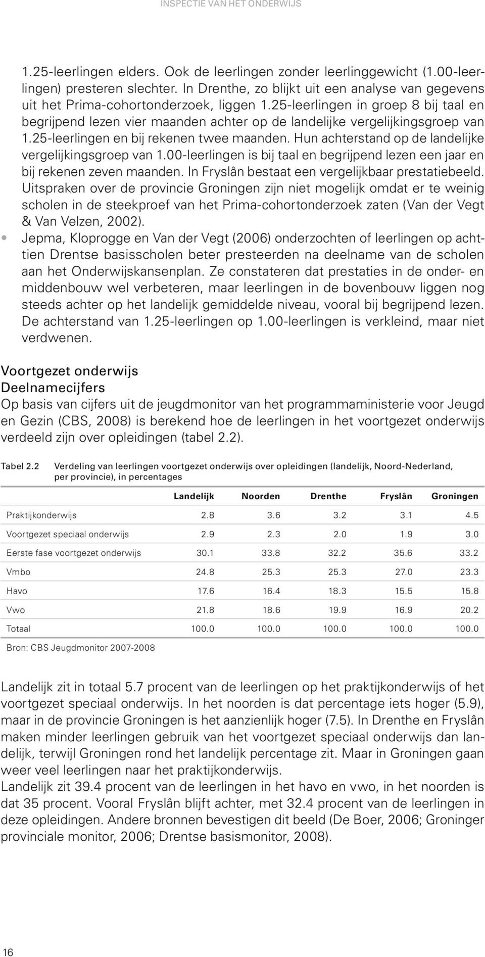 25-leerlingen in groep 8 bij taal en begrijpend lezen vier maanden achter op de landelijke vergelijkingsgroep van 1.25-leerlingen en bij rekenen twee maanden.