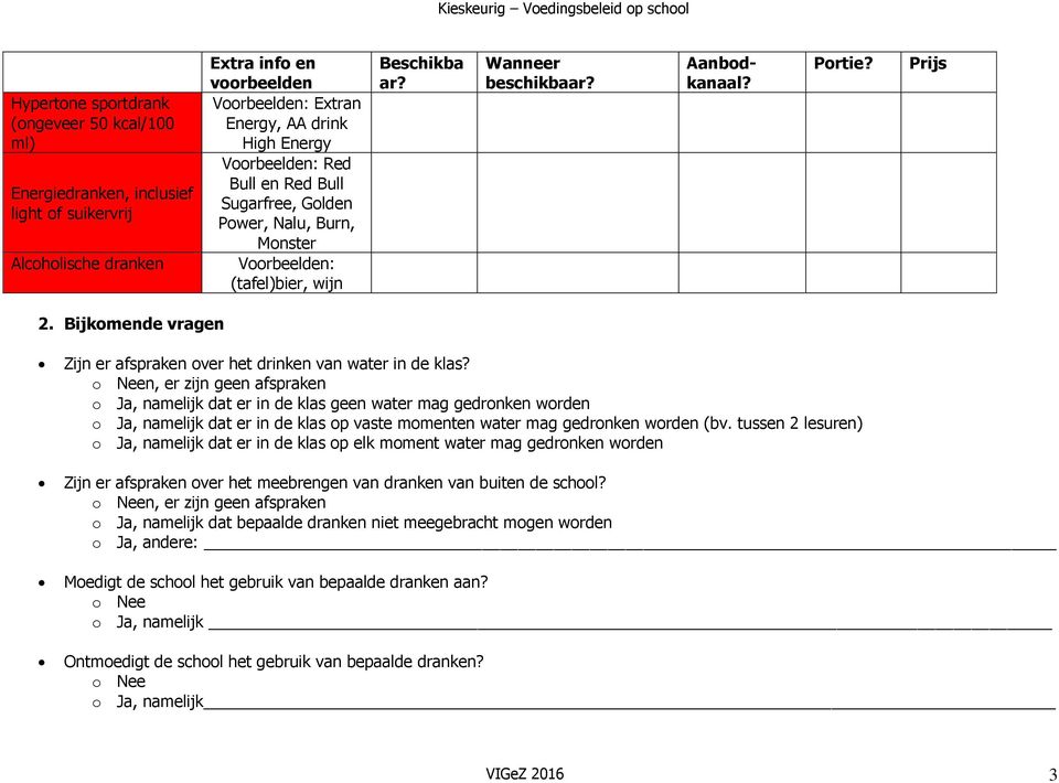 Bijkomende vragen Zijn er afspraken over het drinken van water in de klas?