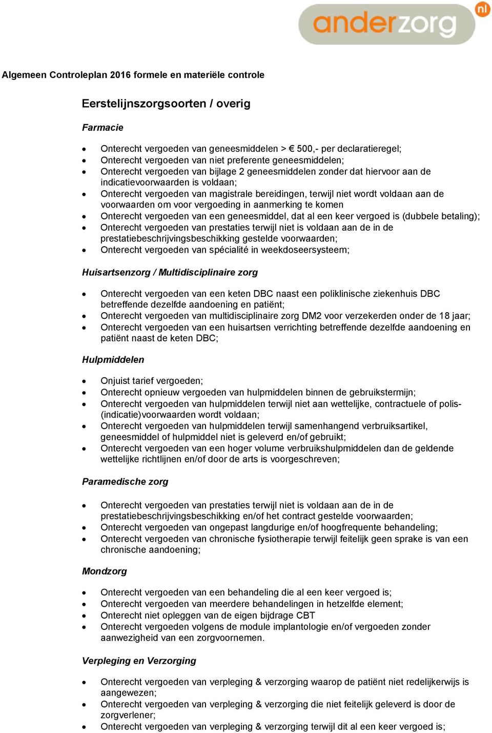 aanmerking te komen Onterecht vergoeden van een geneesmiddel, dat al een keer vergoed is (dubbele betaling); Onterecht vergoeden van prestaties terwijl niet is voldaan aan de in de