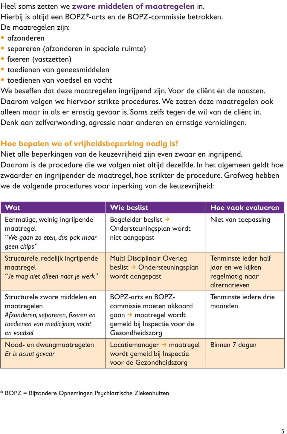 zijn. Voor de cliënt én de naasten. Daarom volgen we hiervoor strikte procedures. We zetten deze maatregelen ook alleen maar in als er ernstig gevaar is. Soms zelfs tegen de wil van de cliënt in.