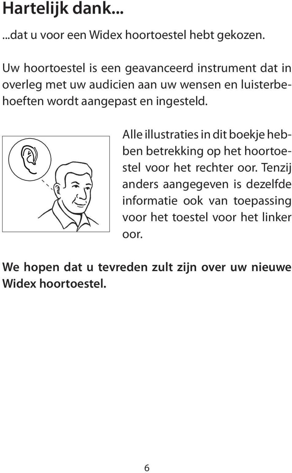 aangepast en ingesteld. Alle illustraties in dit boekje hebben betrekking op het hoortoestel voor het rechter oor.