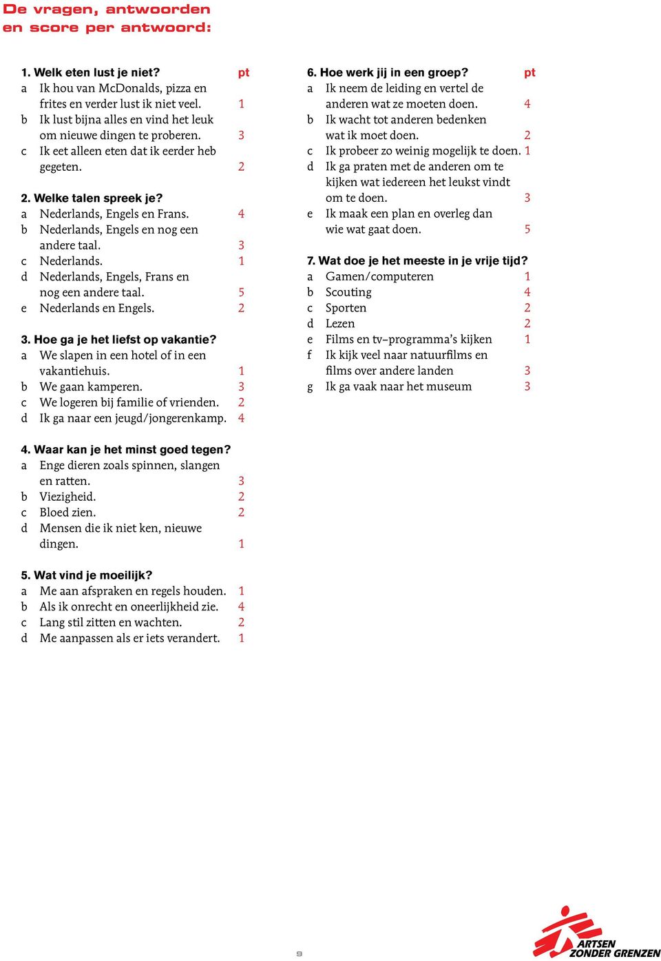 4 b Nederlands, Engels en nog een andere taal. 3 c Nederlands. 1 d Nederlands, Engels, Frans en nog een andere taal. 5 e Nederlands en Engels. 2 3. Hoe ga je het liefst op vakantie?