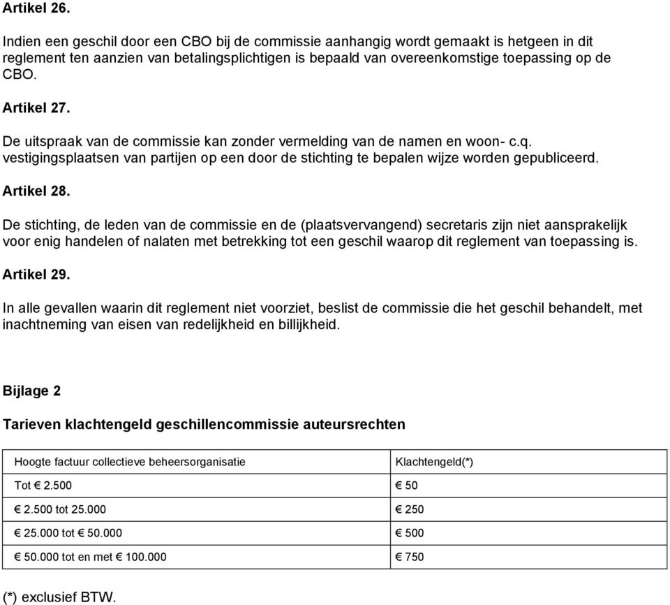 Artikel 27. De uitspraak van de commissie kan zonder vermelding van de namen en woon- c.q. vestigingsplaatsen van partijen op een door de stichting te bepalen wijze worden gepubliceerd. Artikel 28.