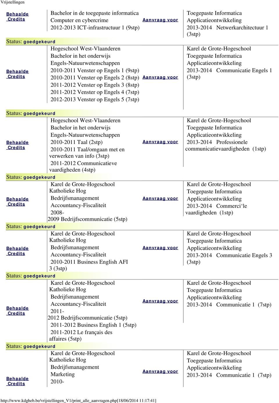 (2stp) 2010-2011 Taal/omgaan met en verwerken van info 2011-2012 Communicatieve vaardigheden (4stp) Accountancy-Fiscaliteit 2008-2009 Bedrijfscommunicatie (5stp) Accountancy-Fiscaliteit 2010-2011