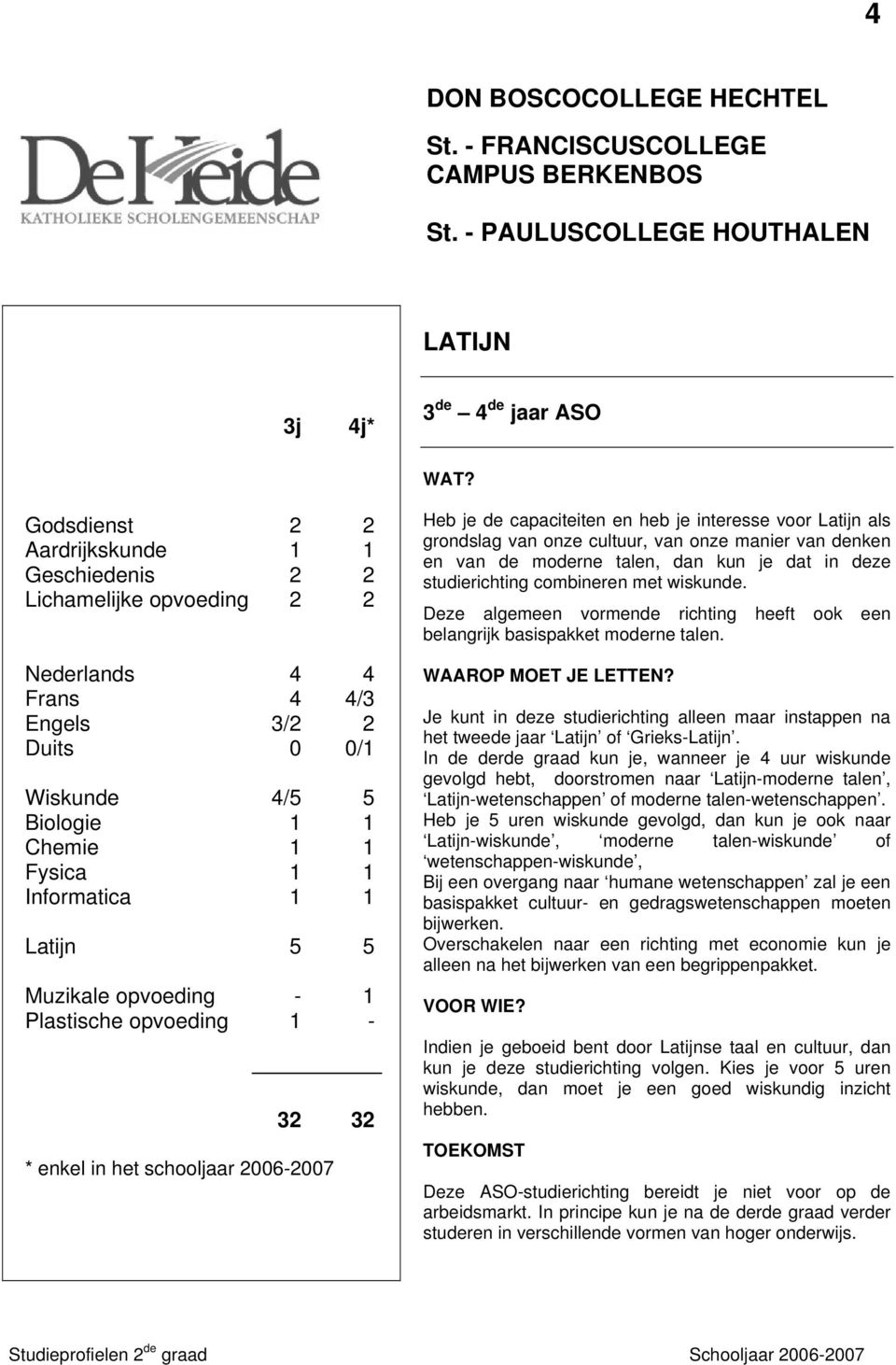 Muzikale opvoeding - 1 Plastische opvoeding 1-32 32 * enkel in het schooljaar 2006-2007 Heb je de capaciteiten en heb je interesse voor Latijn als grondslag van onze cultuur, van onze manier van