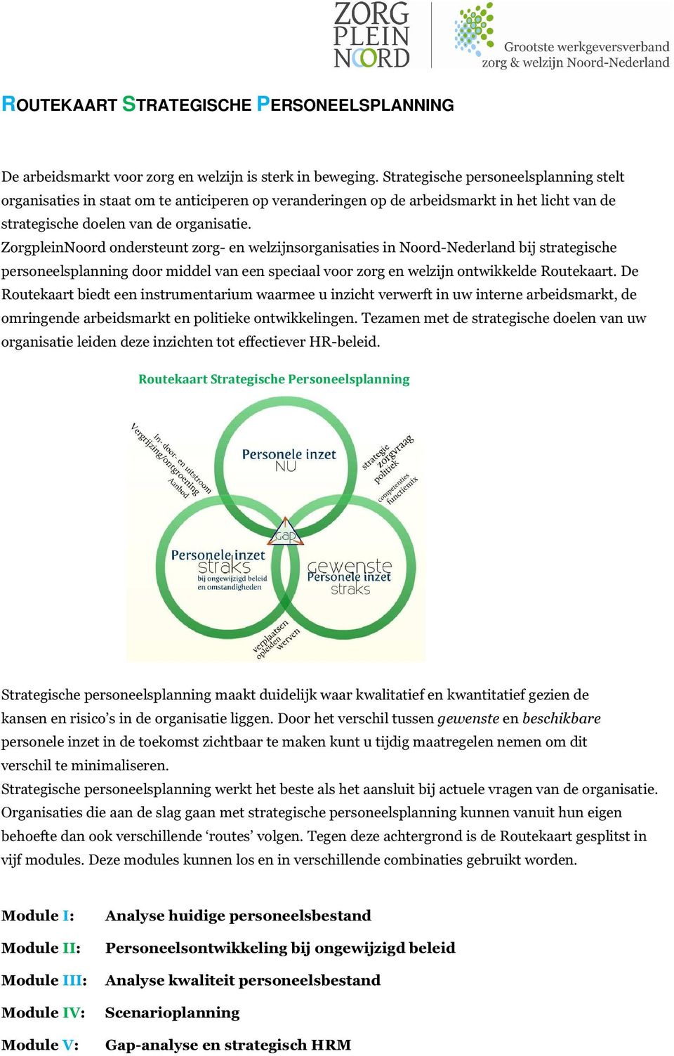 ZorgpleinNoord ondersteunt zorg- en welzijnsorganisaties in Noord-Nederland bij strategische personeelsplanning door middel van een speciaal voor zorg en welzijn ontwikkelde Routekaart.