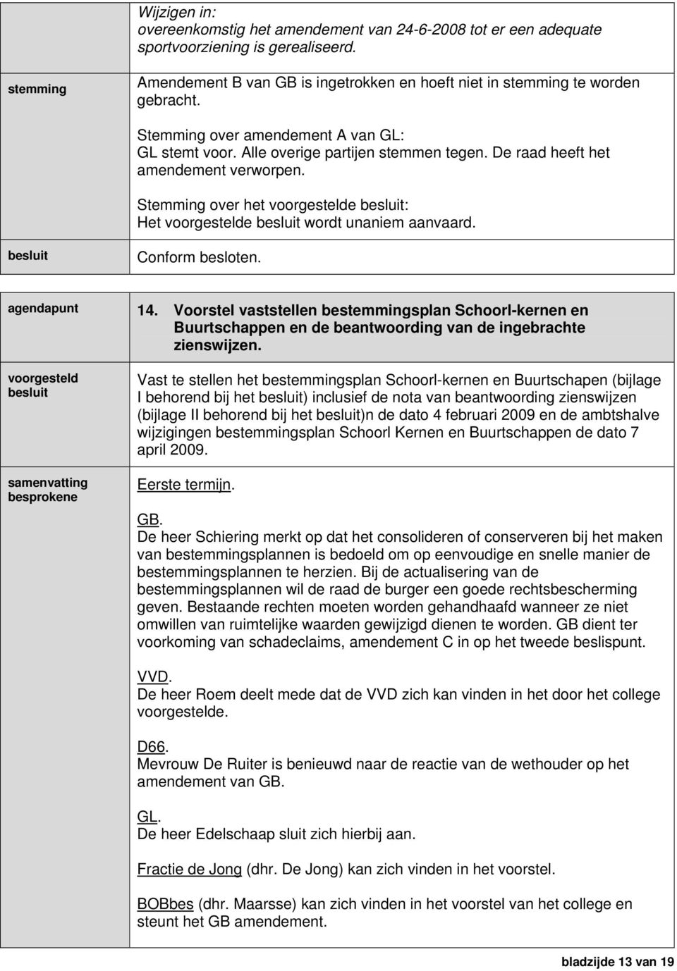 agendapunt 14. Voorstel vaststellen bestemmingsplan Schoorl-kernen en Buurtschappen en de beantwoording van de ingebrachte zienswijzen.