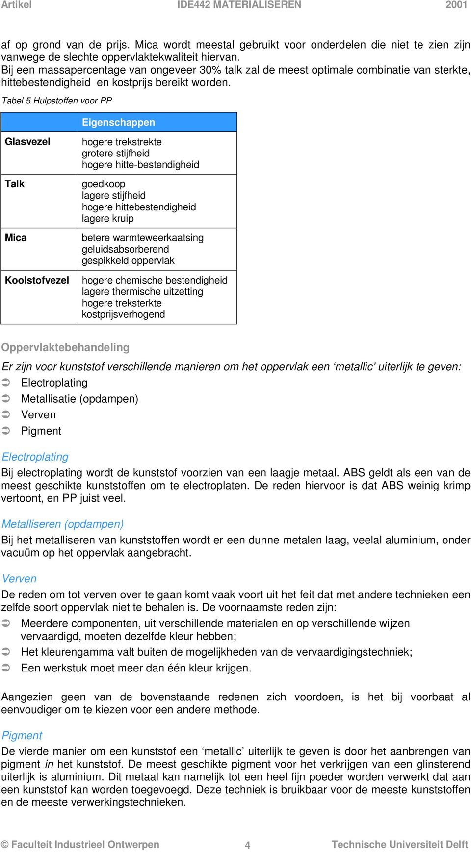 Tabel 5 Hulpstffen vr Eigenschappen Glasvezel Talk Mica Klstfvezel hgere trekstrekte grtere stijfheid hgere hitte-bestendigheid gedkp lagere stijfheid hgere hittebestendigheid lagere kruip betere