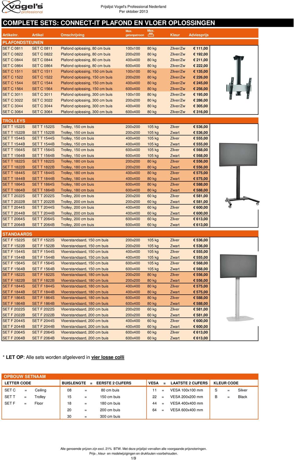 SET C 0844 Plafond oplossing, 80 cm buis 400x400 80 kg Zilver/Zw 211,00 SET C 0864 SET C 0864 Plafond oplossing, 80 cm buis 600x400 80 kg Zilver/Zw 222,00 SET C 1511 SET C 1511 Plafond oplossing, 150