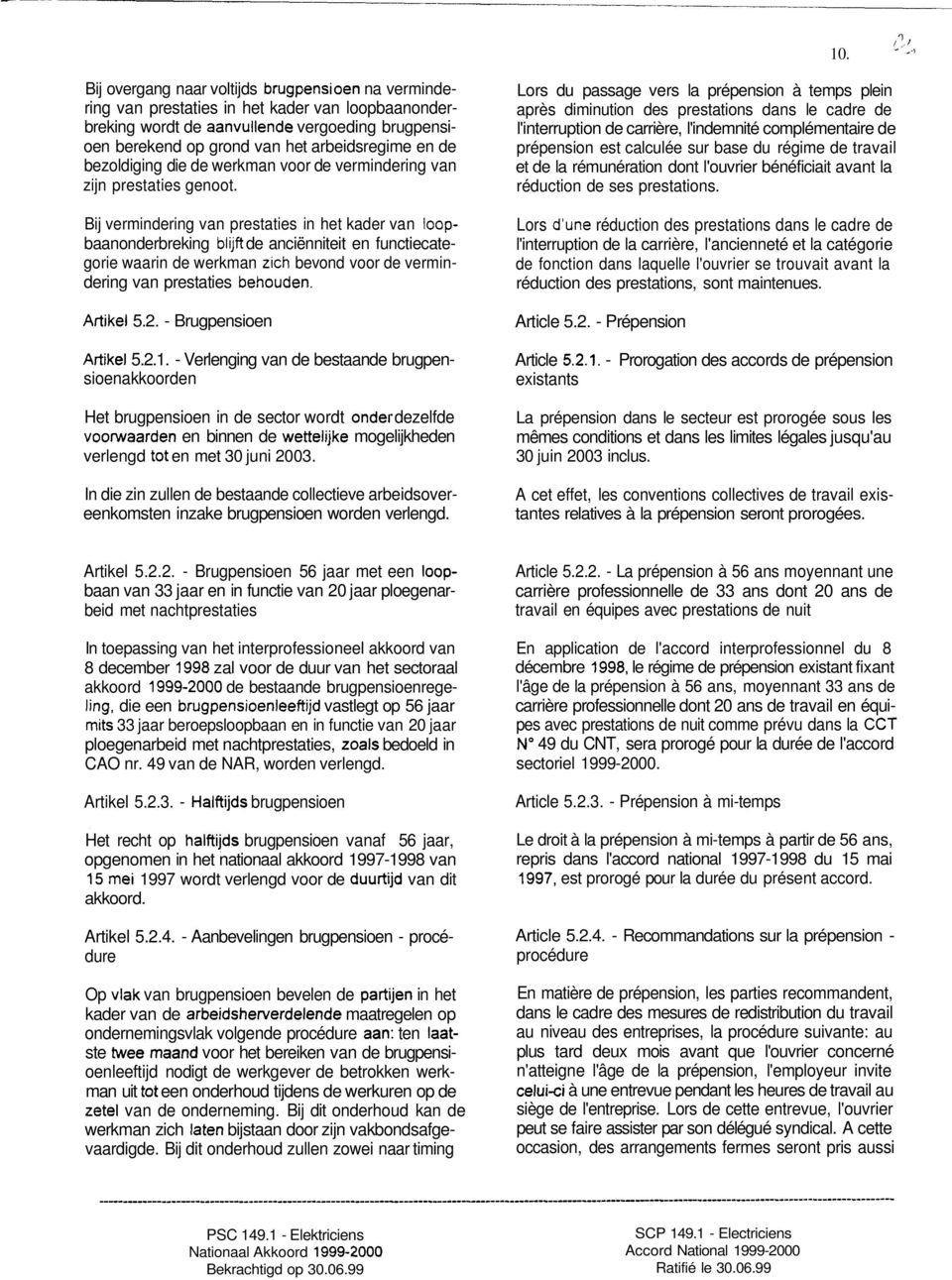 Bij vermindering van prestaties in het kader van baanonderbreking de anciënniteit en functiecategorie waarin de werkman bevond voor de vermindering van prestaties 5.2. - Brugpensioen 5.2.1.