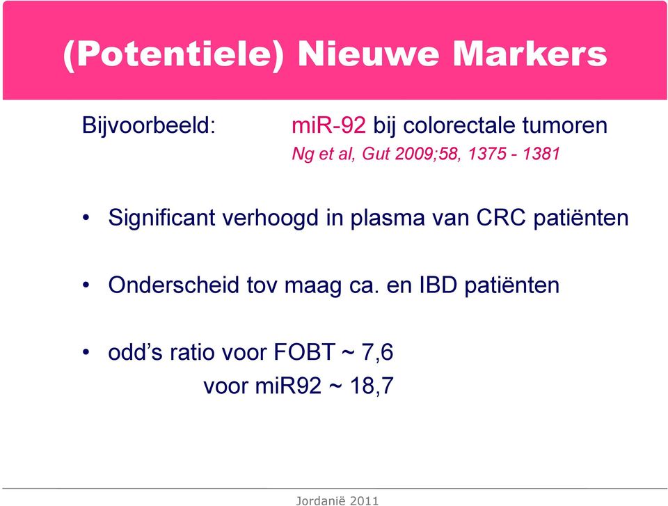 Significant verhoogd in plasma van CRC patiënten Onderscheid