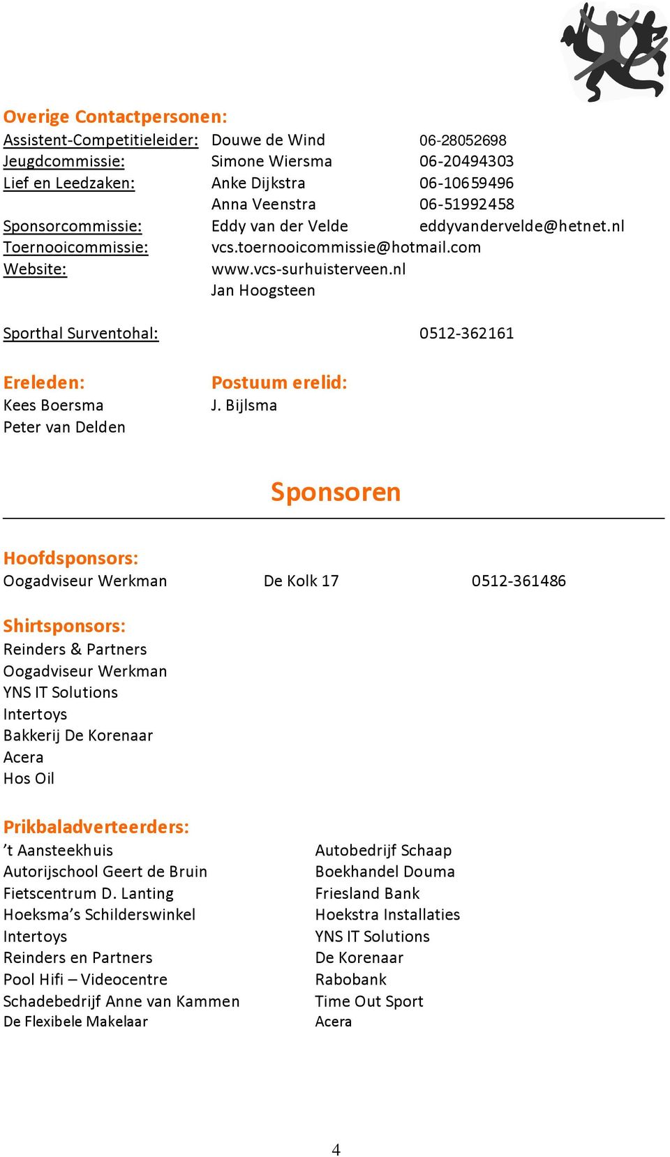nl Jan Hoogsteen Sporthal Surventohal: 0512-362161 Ereleden: Kees Boersma Peter van Delden Postuum erelid: J.