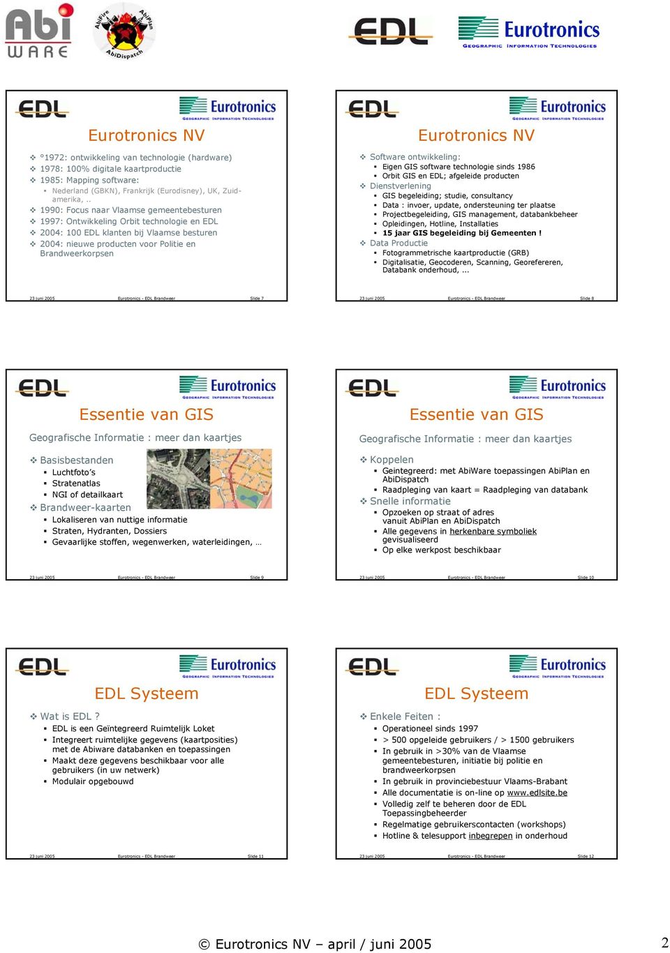 Software ontwikkeling: Eigen GIS software technologie sinds 1986 Orbit GIS en EDL; afgeleide producten Dienstverlening GIS begeleiding; studie, consultancy Data : invoer, update, ondersteuning ter