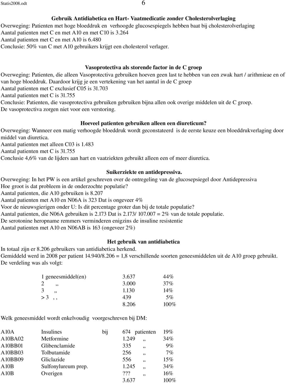 patienten met C en met A10 en met C10 is 3.264 Aantal patienten met C en met A10 is 6.480 Conclusie: 50% van C met A10 gebruikers krijgt een cholesterol verlager.