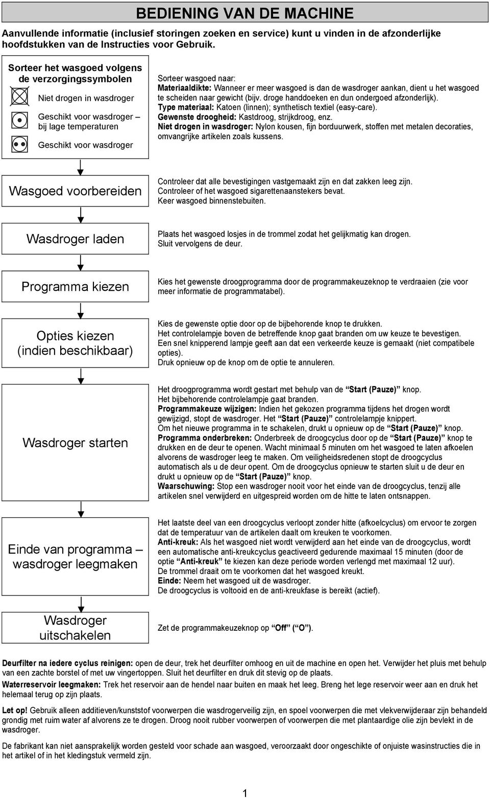 wasgoed is dan de wasdroger aankan, dient u het wasgoed te scheiden naar gewicht (bijv. droge handdoeken en dun ondergoed afzonderlijk).