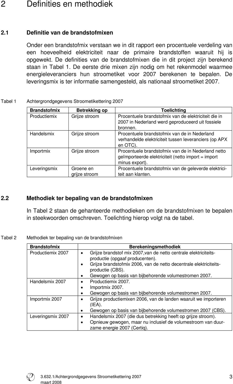 De definities van de brandstofmixen die in dit project zijn berekend staan in Tabel 1.