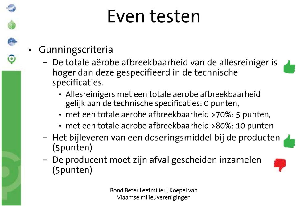 Allesreinigers met een totale aerobe afbreekbaarheid gelijk aan de technische specificaties: 0 punten, met een totale