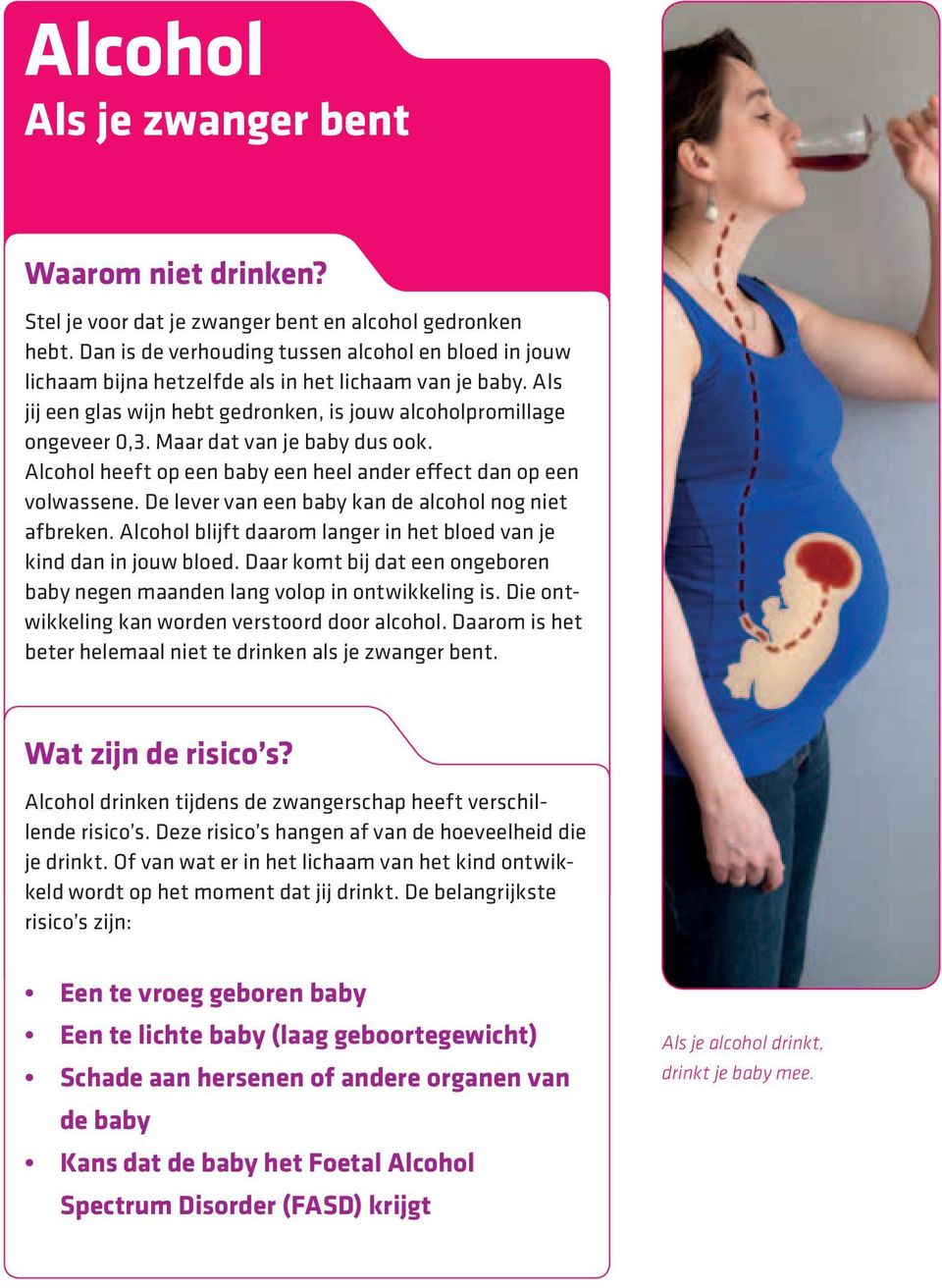 De lever van een baby kan de alcohol nog niet kind dan in jouw bloed. Daar komt bij dat een ongeboren baby negen maanden lang volop in ontwikkeling is.