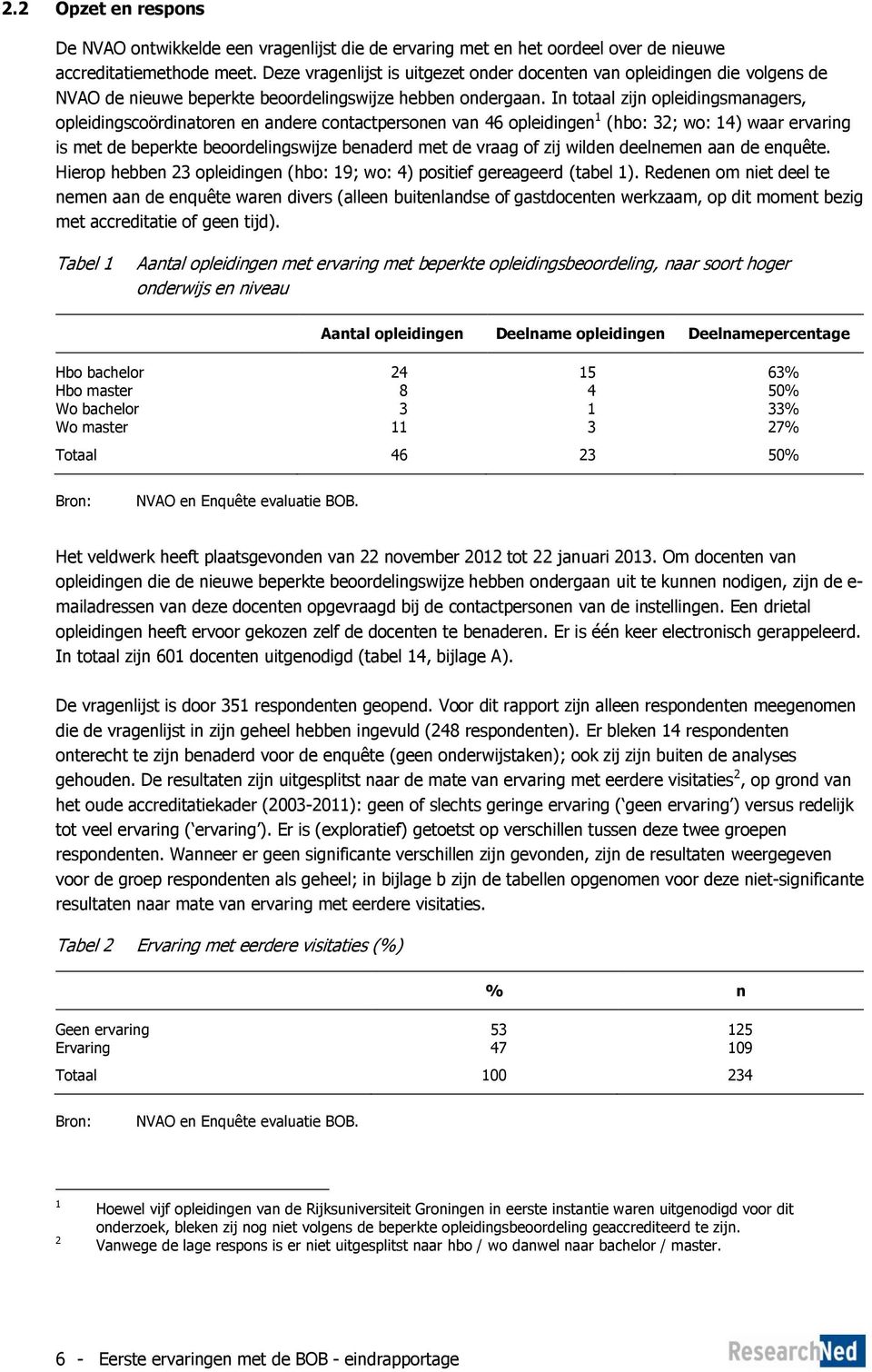 In totaal zijn opleidingsmanagers, opleidingscoördinatoren en andere contactpersonen van 46 opleidingen 1 (hbo: 32; wo: 14) waar ervaring is met de beperkte beoordelingswijze benaderd met de vraag of