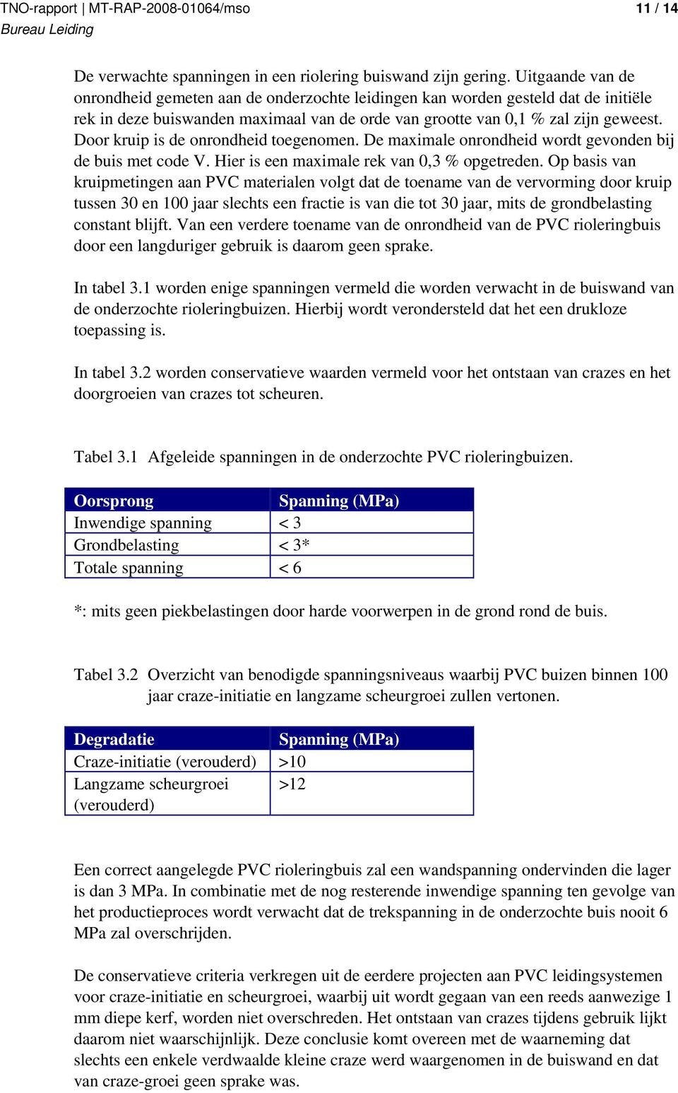 Door kruip is de onrondheid toegenomen. De maximale onrondheid wordt gevonden bij de buis met code V. Hier is een maximale rek van 0,3 % opgetreden.