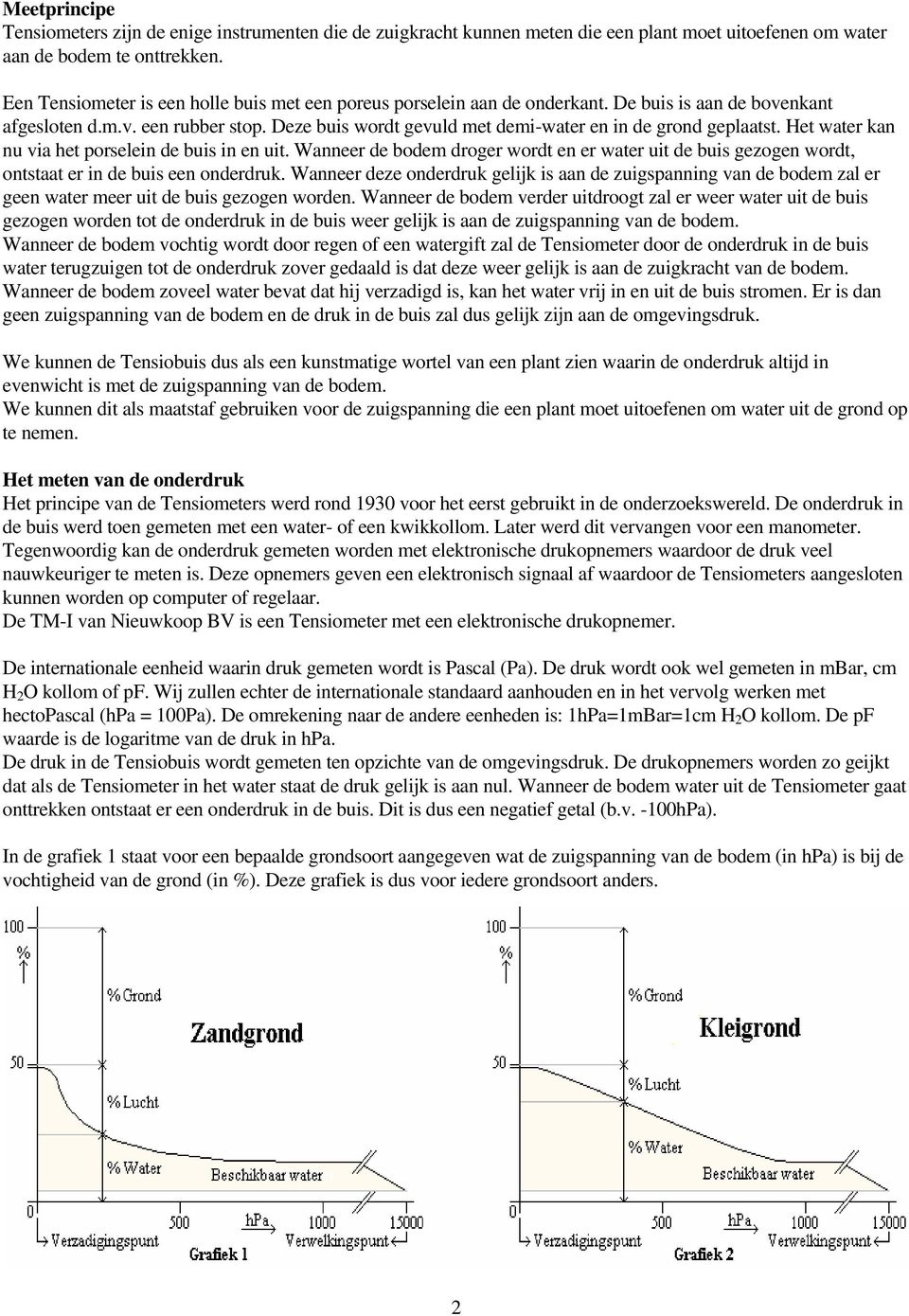 Deze buis wordt gevuld met demi-water en in de grond geplaatst. Het water kan nu via het porselein de buis in en uit.